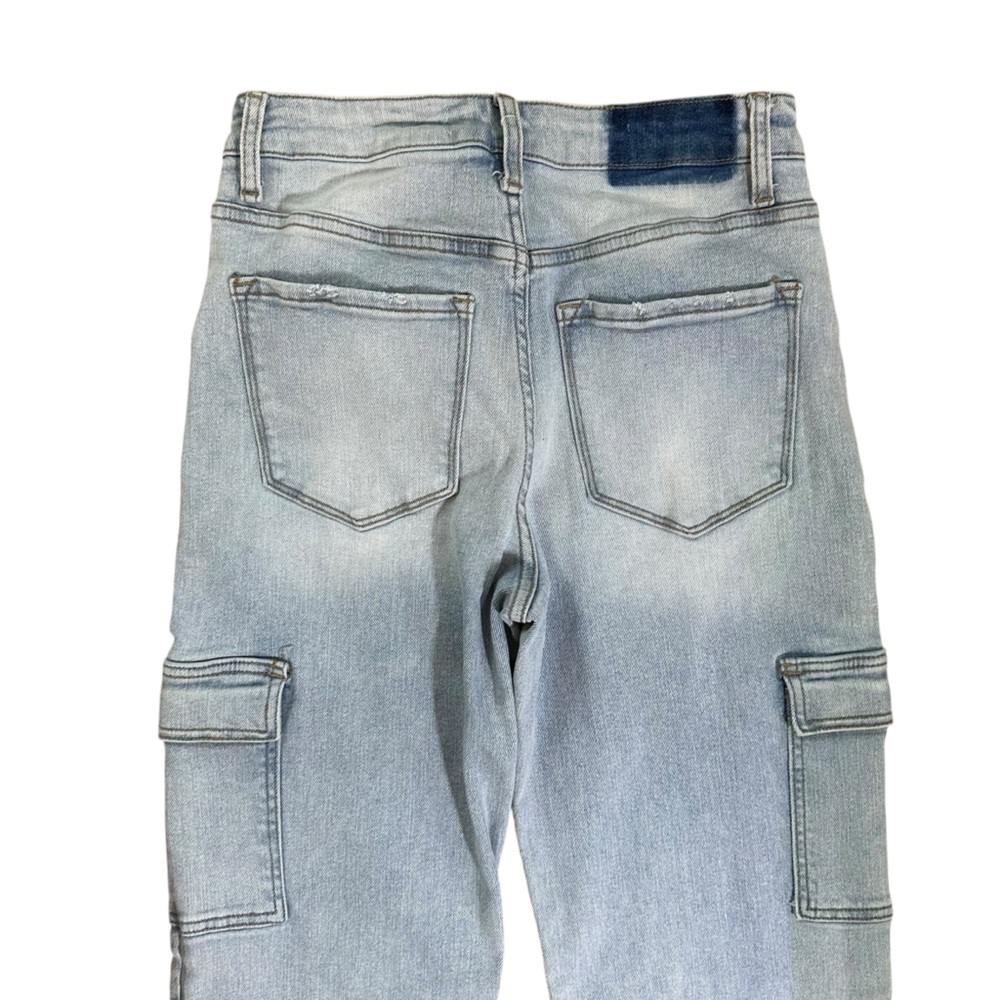 Vervet - 90's Vintage Super High Rise Cargo Straight Jeans Light Wash Sz 26 - Picture 5 of 11